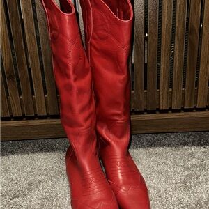 Red Vegan Leather Women's Boots